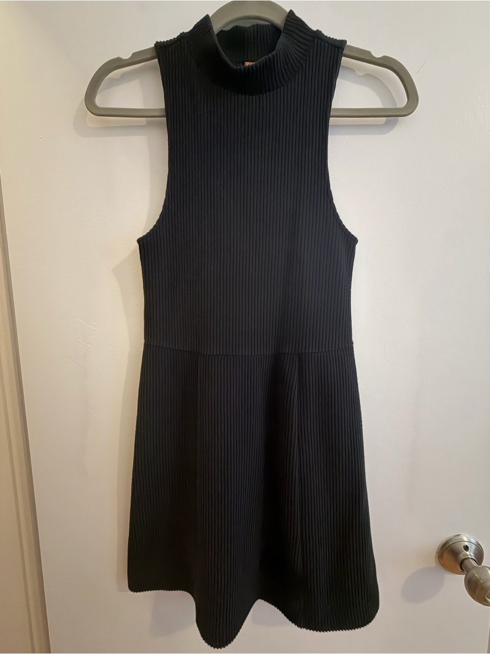Free People Black Ribbed Mock Neck Sleeveless Mini Dress XS
